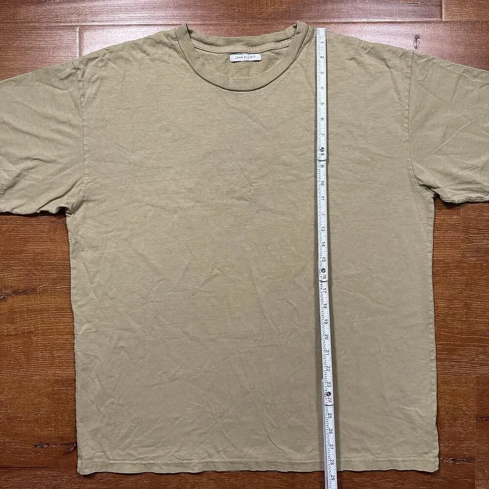 John Elliott T Shirt Men L Beige Oversized Fit Short Sleeve Crew Neck Cotton USA